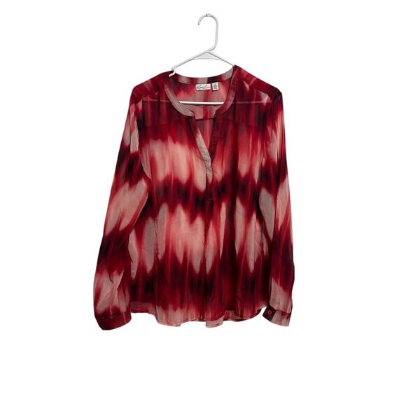 Kim Rogers Tops - Kim Rogers Long Sleeve Blouse Womens Size XL  Red Pink Ombre Tie Dye Pattern